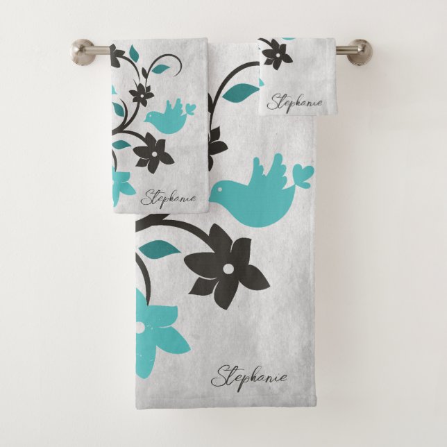 Conjunto De Toalhas Teal Lovebird Bath Towel Set (Insitu)