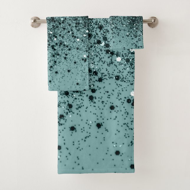 Conjunto De Toalhas Teal Sereia Ocean Glitter #4 (Faux Glitter) #art (Insitu)