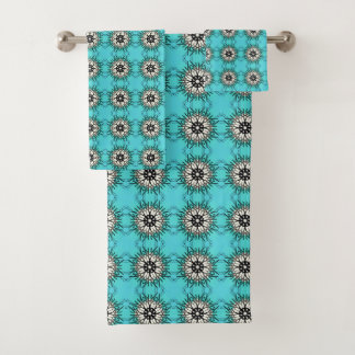 Conjunto De Toalhas  teal towels featuring a black and white geometric