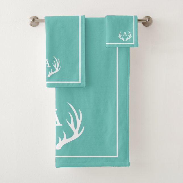 Conjunto De Toalhas Teal & White Deer Antlers Moderno (Insitu)