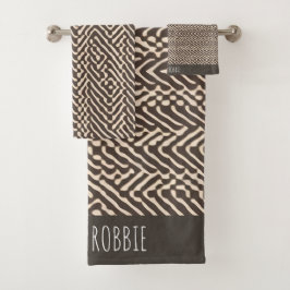 Conjunto De Toalhas Tecidos castanhos claros Padrão geométrico