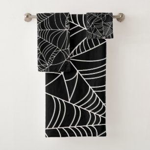 Conjunto De Toalhas Teias de Aranha Preto e Branco de Halloween