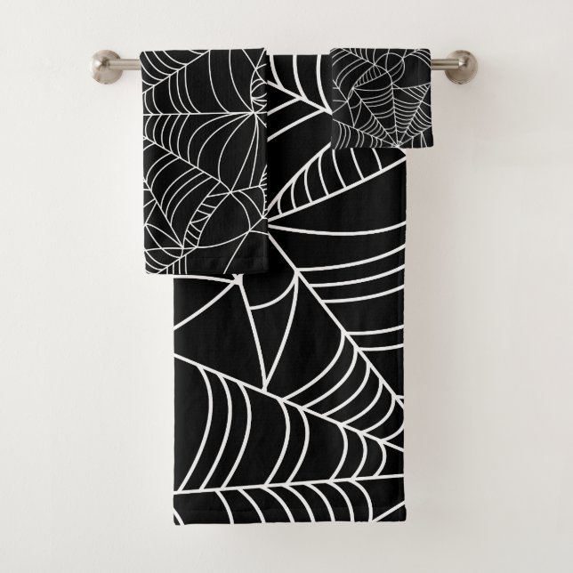 Conjunto De Toalhas Teias de Aranha Preto e Branco de Halloween  (Insitu)