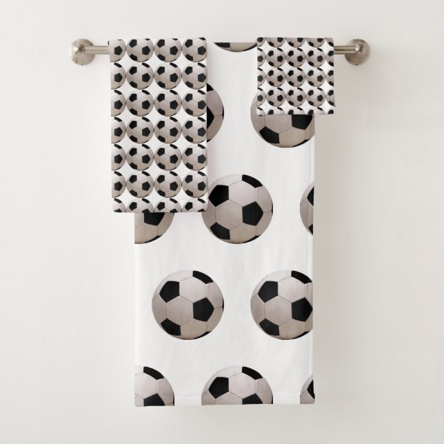 Conjunto De Toalhas Tema Bola de Futebol Branco (Insitu)