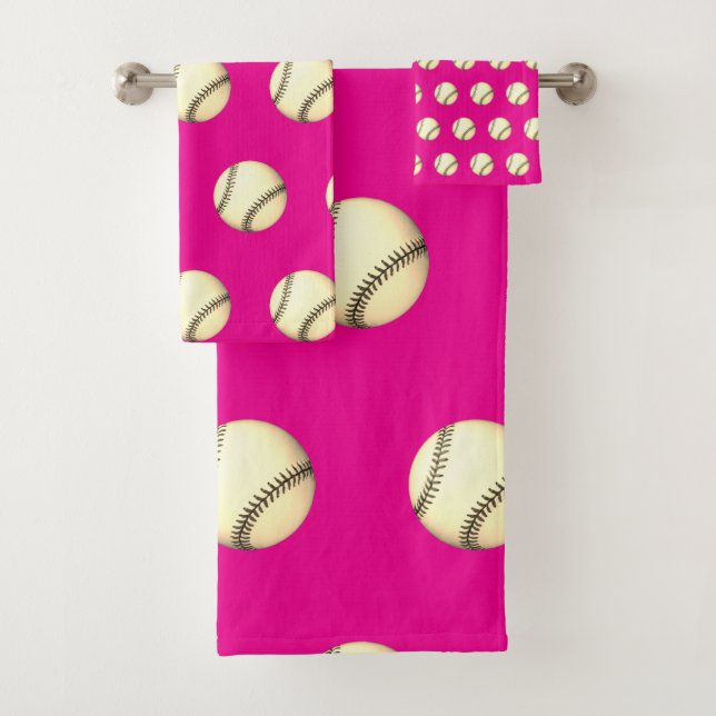Conjunto De Toalhas Tema de Beisebol Rosa Quente (Insitu)