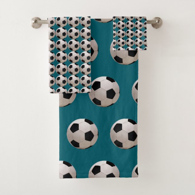 Conjunto De Toalhas Tema de Bola de Futebol Azul Turquesa (Insitu)