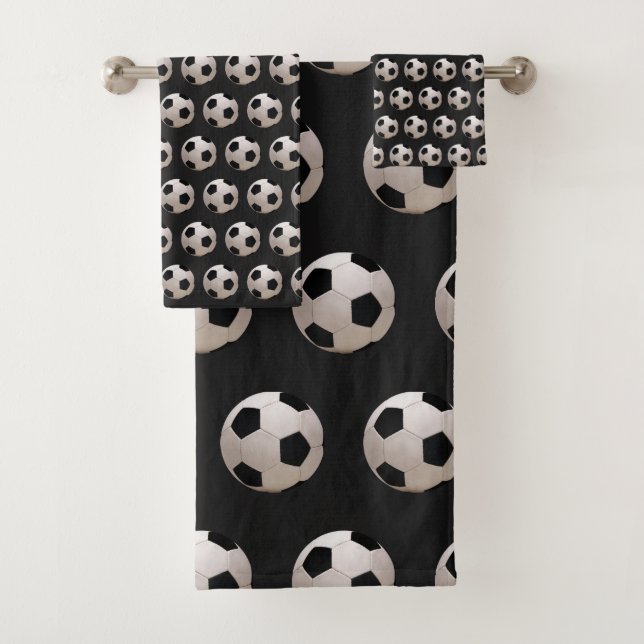 Conjunto De Toalhas Tema de Bola de Futebol Preto (Insitu)