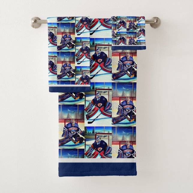Conjunto De Toalhas Tema de Goalie de Hockey com Gelo (Insitu)