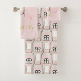 Conjunto De Toalhas Tema Francês - Perfume Rosa Monograma Chic Monogra