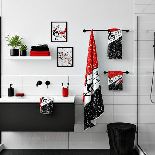 Conjunto De Toalhas tema musical preto e vermelho