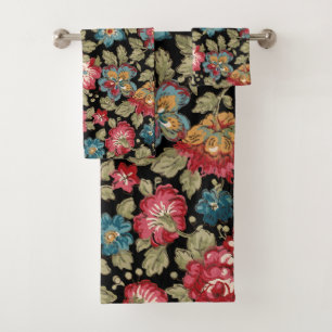 Conjunto De Toalhas Tendência Colorida Boho Floral-Preto Fundo