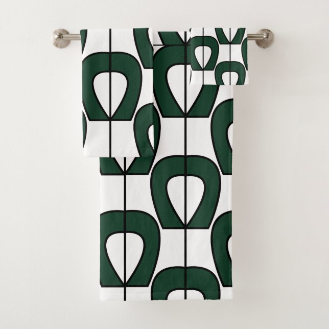 Conjunto De Toalhas Tendência Geométrica Moderna Verde Branco (Insitu)