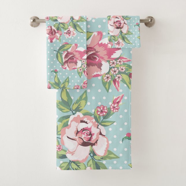 Conjunto De Toalhas Tendência rosa feminina bonitinha com padrão azul  (Insitu)