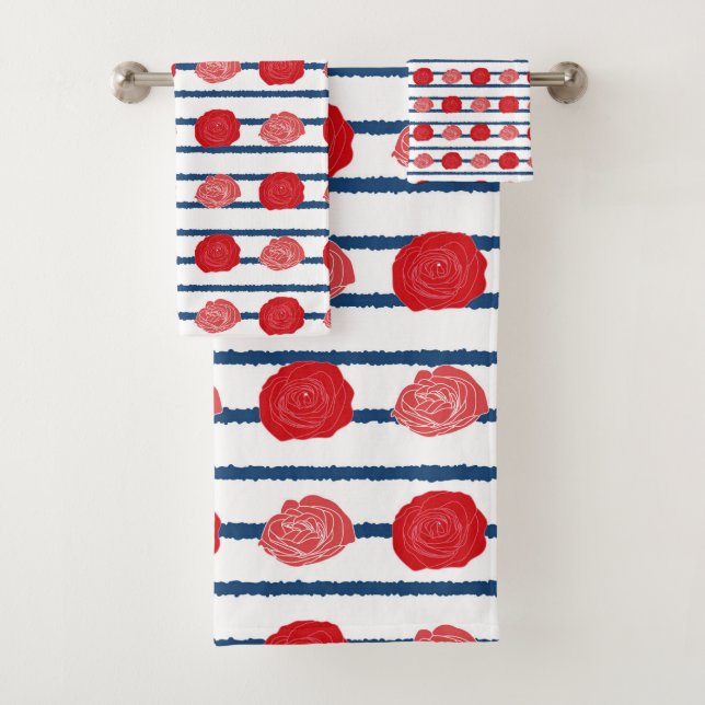 Conjunto De Toalhas Tendy Bath Tow, Padrão Floral Romântico das Rosas  (Insitu)