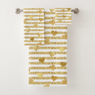 Conjunto De Toalhas Tendy Dourado Glitter Romântico Corações Girly Pad