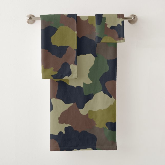 Conjunto De Toalhas Terra Tona Camuflagem Verde e Marrom (Insitu)