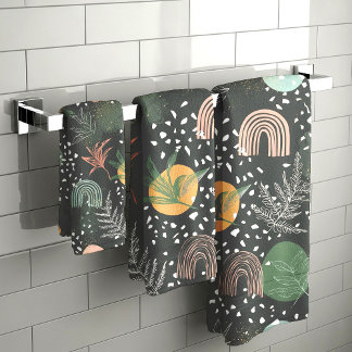 Conjunto De Toalhas Terraço Abstrato Moderno & Colagem Botânica