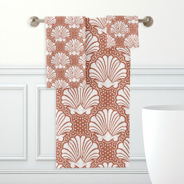 Conjunto De Toalhas Terracota e Concha de Mar Branco
