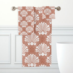 Conjunto De Toalhas Terracota e Concha de Mar Branco