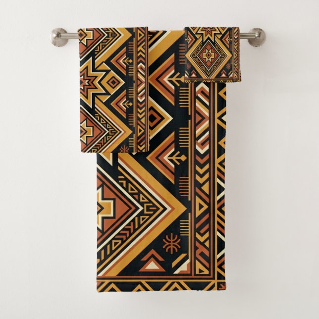 Conjunto De Toalhas Terracota Ócre Boho Padrão Abstrato Geométrico (Insitu)