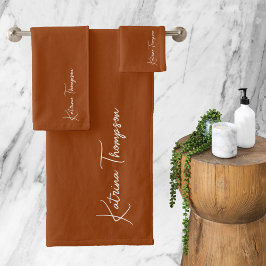 Conjunto De Toalhas Terracotta Modern Signature Script Monograma