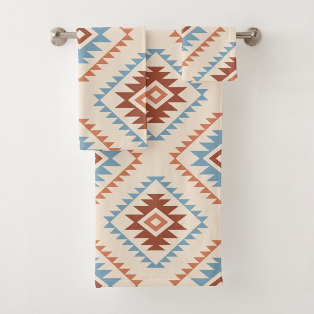 Conjunto De Toalhas Terracottas azuis de Crm do teste padrão grande (Insitu)