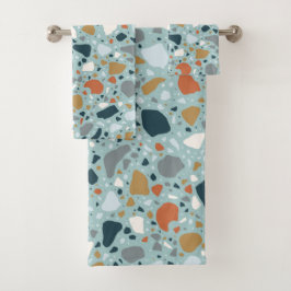 Conjunto De Toalhas Terrazzo Em Azul