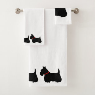 Conjunto De Toalhas Terrier escocês/colar vermelho/branco - colar a pr