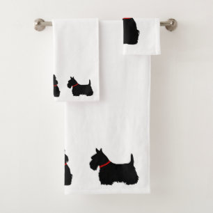 Conjunto De Toalhas Terrier escocês/colar vermelho/branco - escolha a