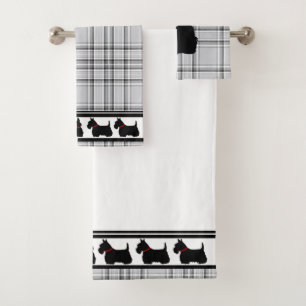 Conjunto De Toalhas Terrier escocês/colar vermelho/xadrez vermelha/fr