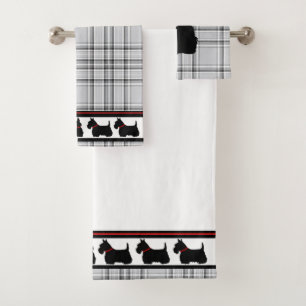 Conjunto De Toalhas Terrier escocês/colar vermelho/xadrez vermelha/fr