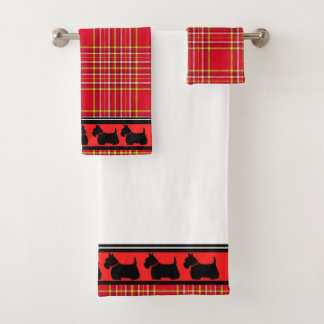 Conjunto De Toalhas Terrier escocês/colar vermelho/xadrez vermelha/fro