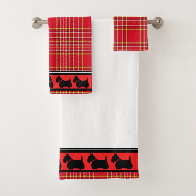 Conjunto De Toalhas Terrier escocês/colar vermelho/xadrez vermelha/fro (Insitu)