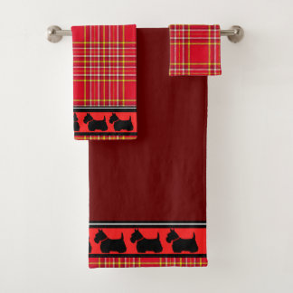 Conjunto De Toalhas Terrier escocês/colar vermelho/xadrez vermelha/fro