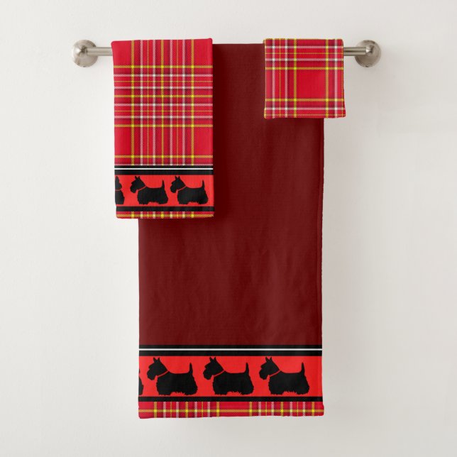 Conjunto De Toalhas Terrier escocês/colar vermelho/xadrez vermelha/fro (Insitu)