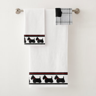 Conjunto De Toalhas Terrier escocês/colarinho vermelho/xadrez de cinza