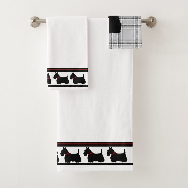 Conjunto De Toalhas Terrier escocês/colarinho vermelho/xadrez de cinza (Insitu)