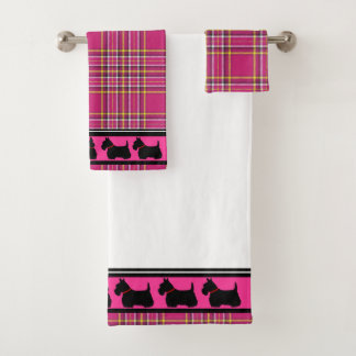Conjunto De Toalhas Terrier Escocês/colarinho vermelho/xadrez rosa/bor