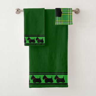 Conjunto De Toalhas Terrier Escocês/colarinho vermelho/xadrez verde/bo