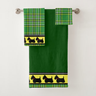 Conjunto De Toalhas Terrier Escocês/colarinho vermelho/xadrez verde/bo