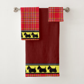 Conjunto De Toalhas Terrier Escocês/colarinho vermelho/xadrez vermelho
