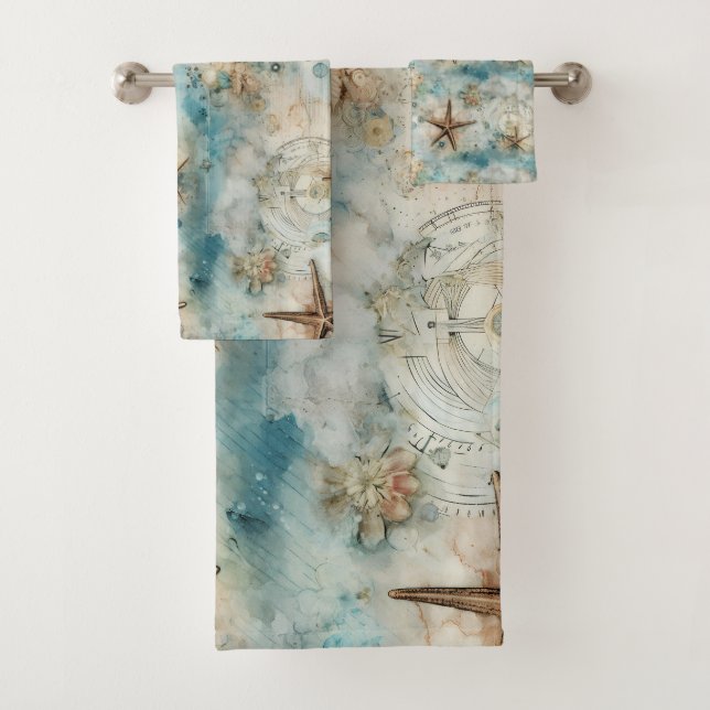 Conjunto De Toalhas Tesouros do Mar Vintage (Insitu)