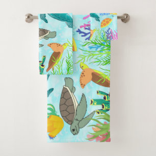 Conjunto De Toalhas Tesouros Submarinos Tartarugas E Corais