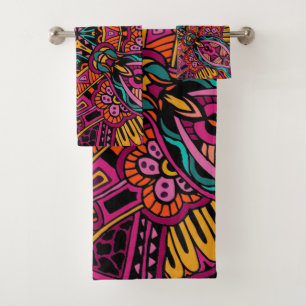 Conjunto De Toalhas Teste padrão abstrato retro na moda Funky de Boho
