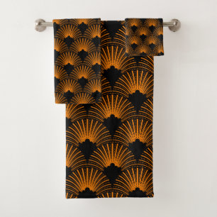 Conjunto De Toalhas Teste padrão alaranjado & preto do art deco