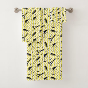 Conjunto De Toalhas Teste padrão amarelo da ferramenta do cabeleireir
