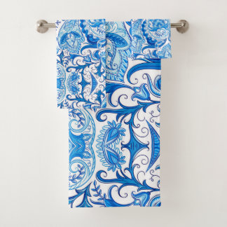 Conjunto De Toalhas Teste padrão azul & branco de Paisley
