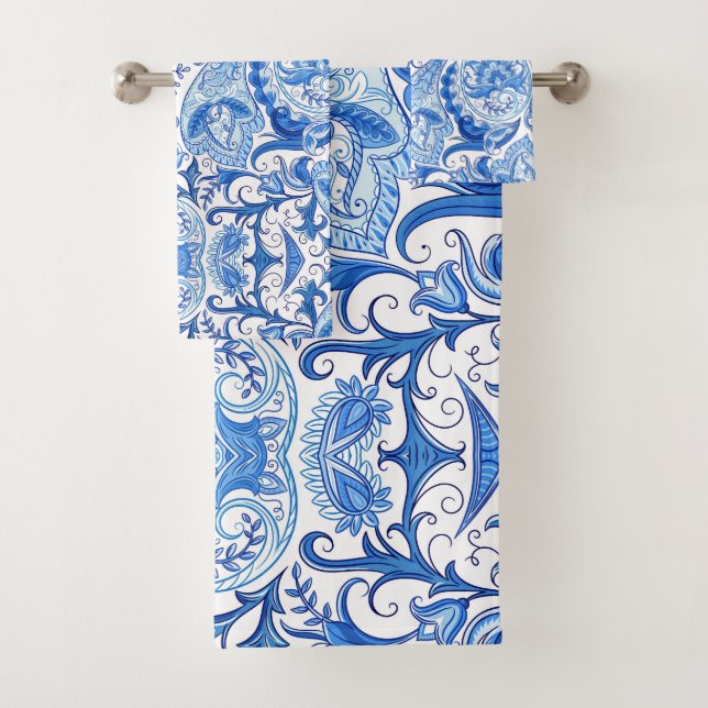 Conjunto De Toalhas Teste padrão azul & branco de Paisley (Insitu)