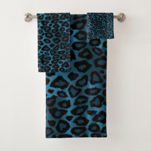 Conjunto De Toalhas Teste padrão azul e preto do leopardo