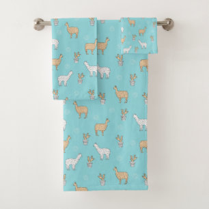 Conjunto De Toalhas Teste padrão bonito do cacto do lama da alpaca